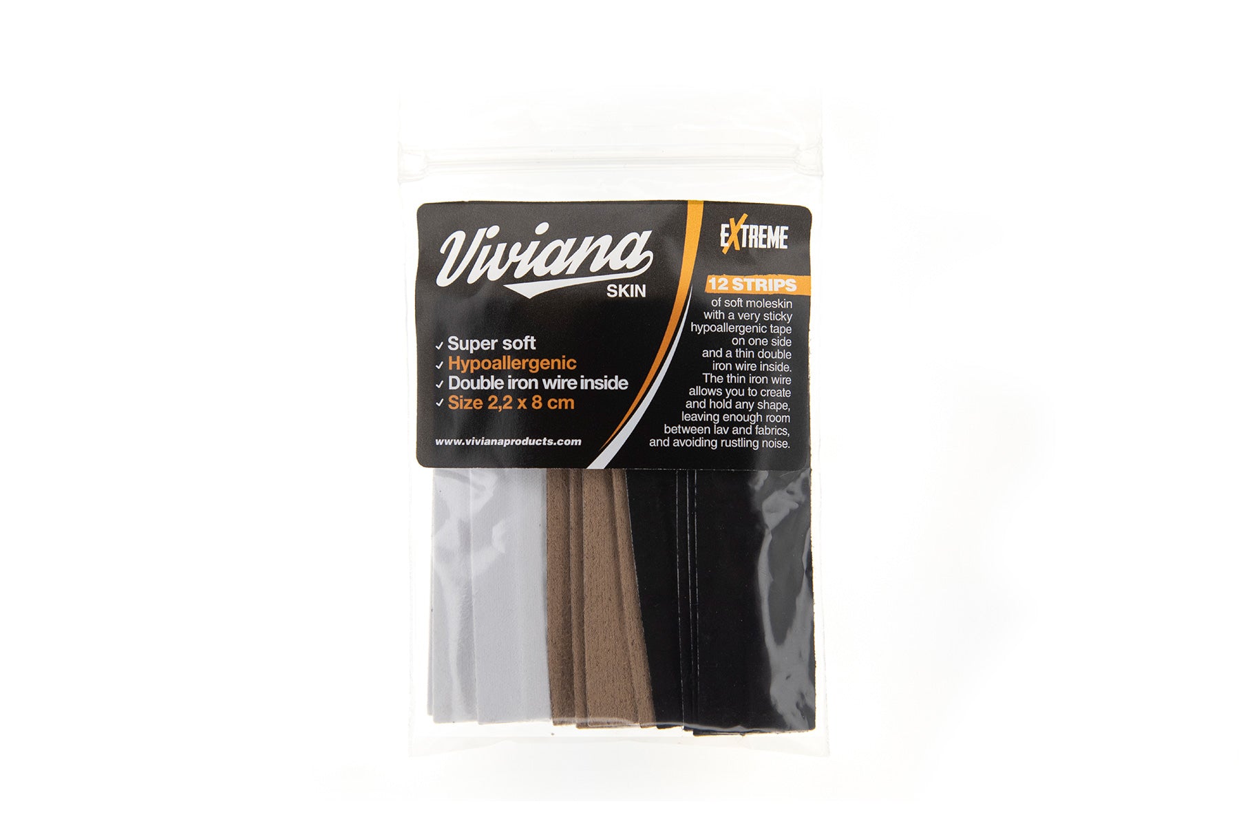 Moleskin skin strips pack with beige, brown, and black rolls