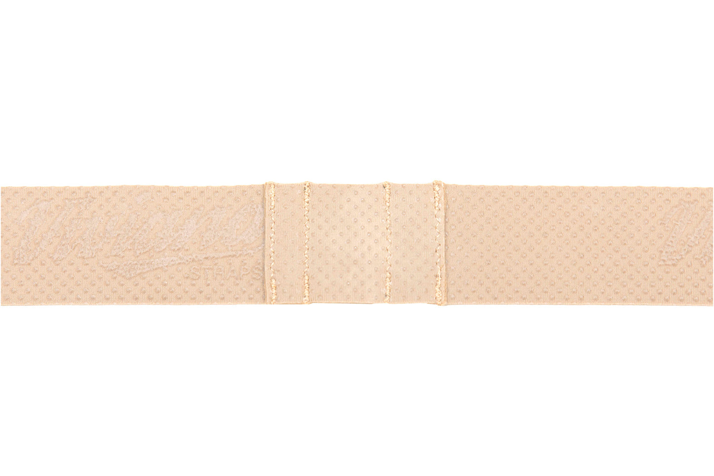 Beige chest strap section with segmented hook-and-loop grip strips