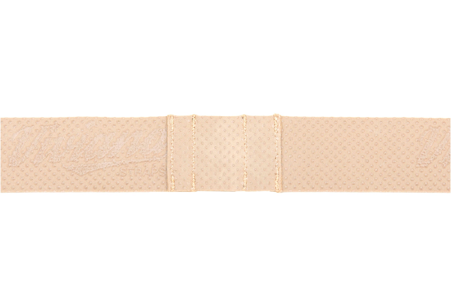 Beige chest strap section with segmented hook-and-loop grip strips