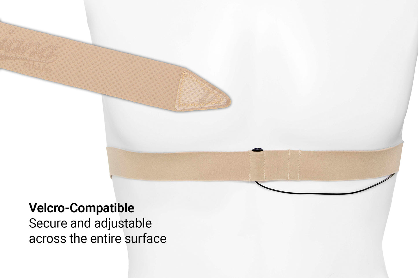 Beige chest strap on mannequin with secure adjustable band