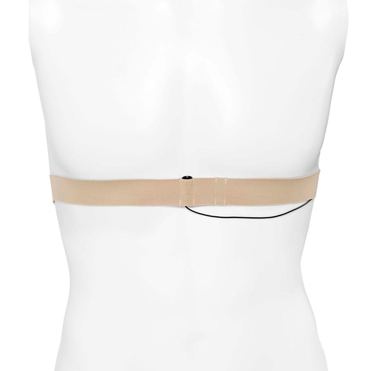 Beige chest strap with adjustable fastener band on mannequin