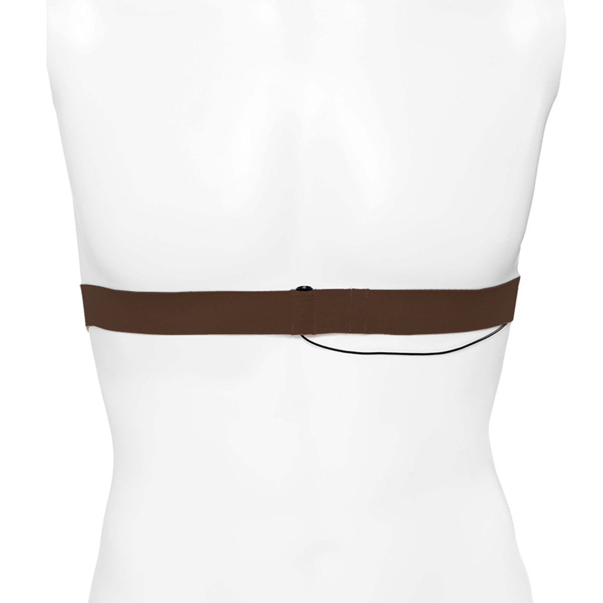 Brown chest strap with adjustable fastener band on mannequin