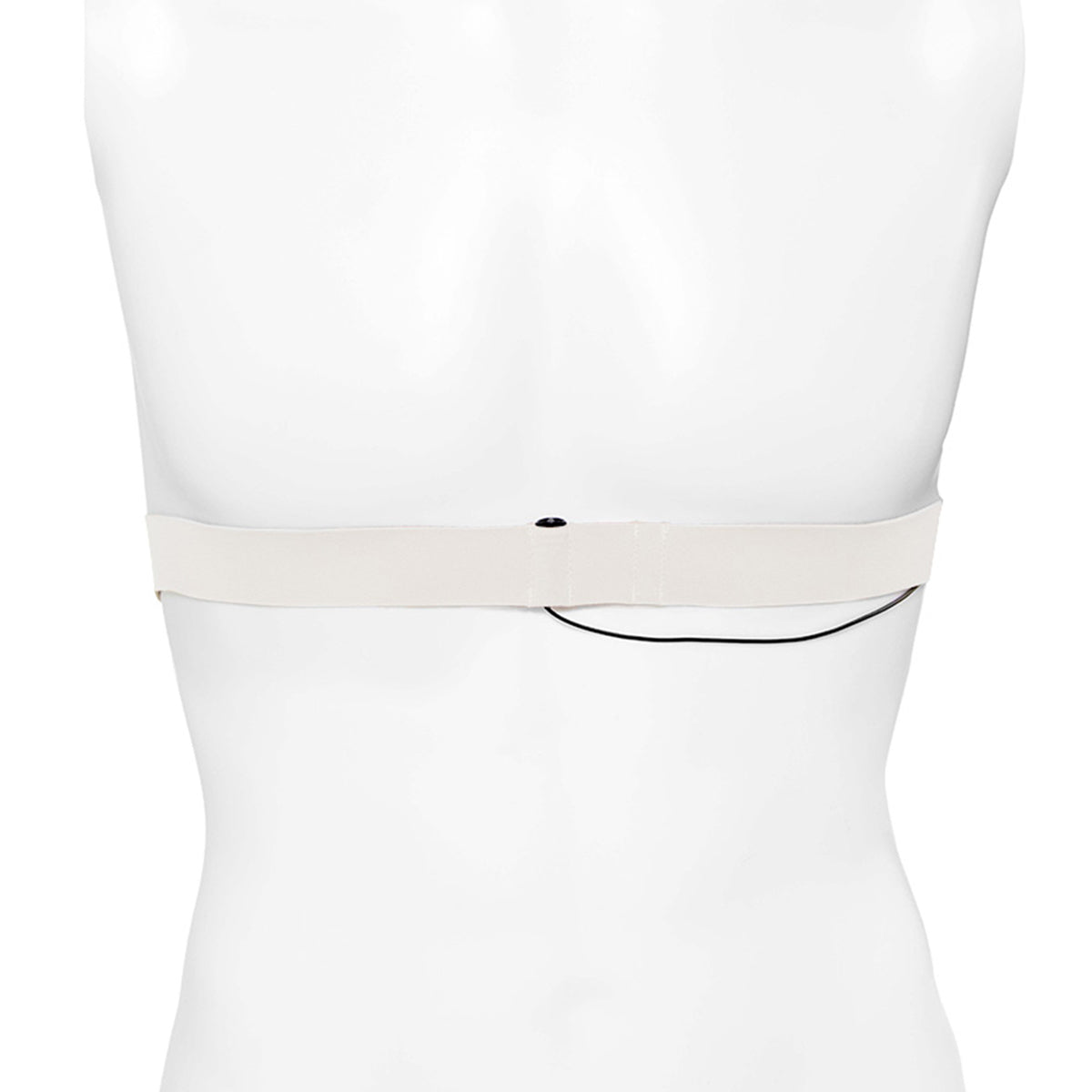 White chest strap with adjustable fastener band on mannequin