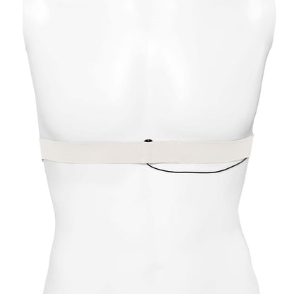 White chest strap with adjustable fastener band on mannequin
