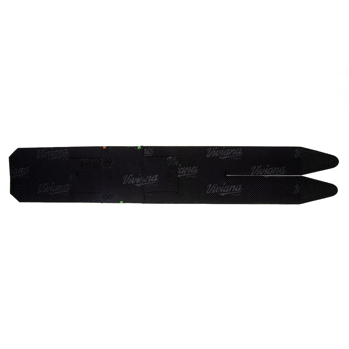 Black thigh strap pair with repeated pattern texture and pointed tips