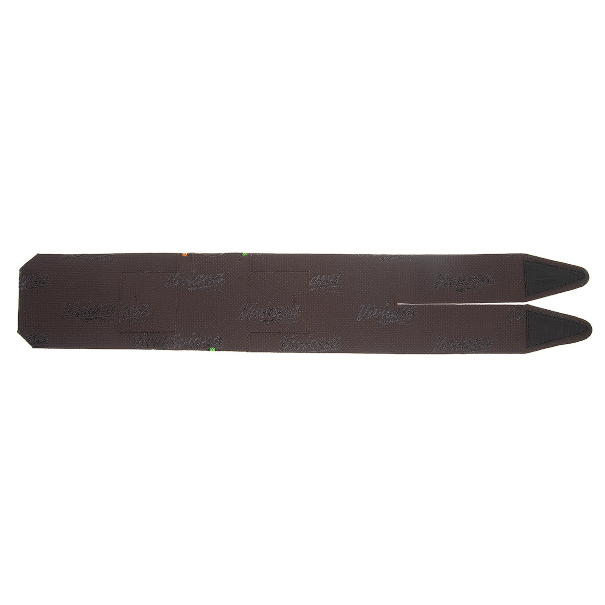 Dark brown thigh strap pair with textured print and two pointed ends