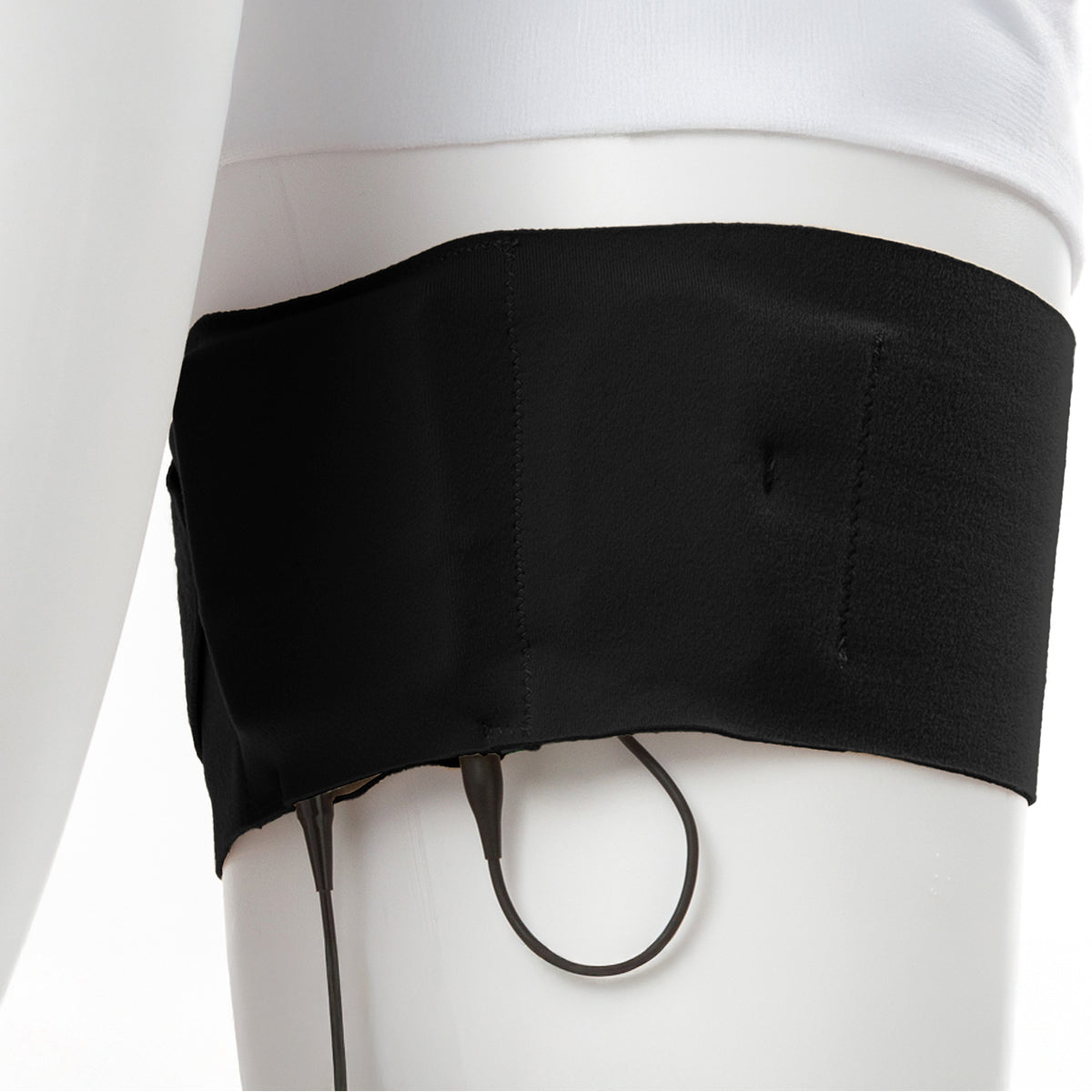 Black thigh strap with black cord loop and stitched band detail