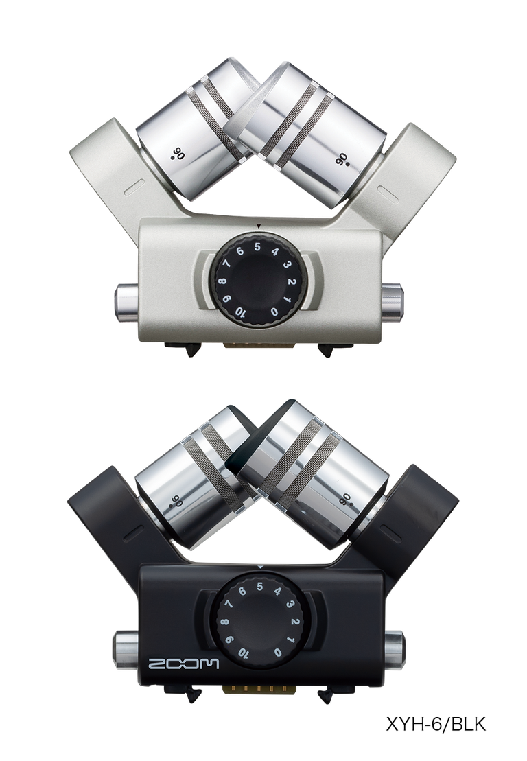 Adjustable X/Y stereo microphone capsule in silver and black with angle dials