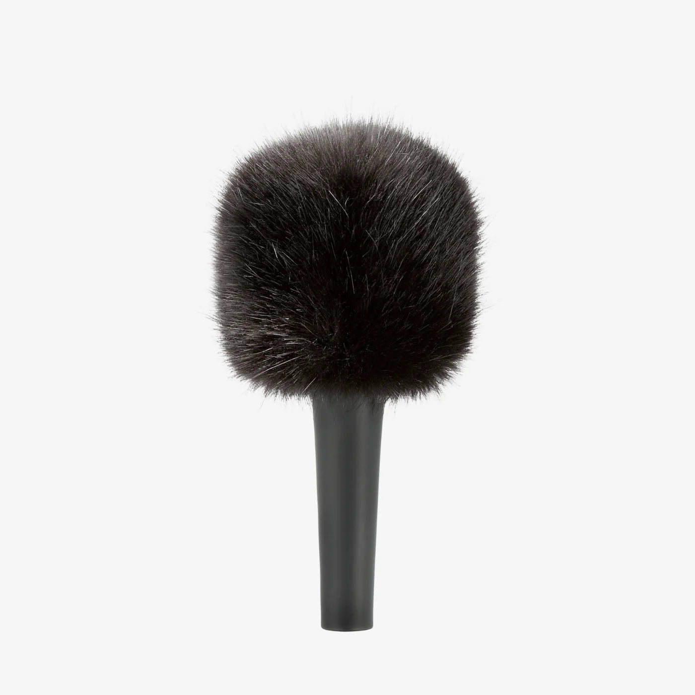 Black fuzzy microphone windscreen with foam ball tip on short handle