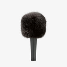 Black fuzzy microphone windscreen with foam ball tip on short handle