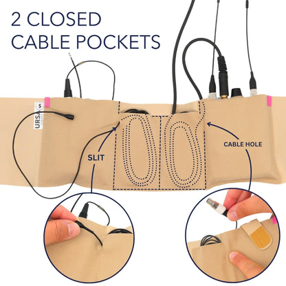 Beige double pouch waist strap with two closed cable pockets and cable hole