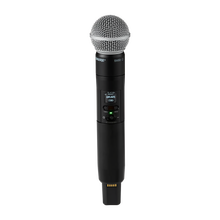 Shure wireless handheld microphone transmitter with metal grille and black body