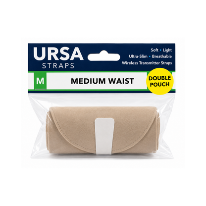 URSA STRAPS medium waist double pouch in beige on retail package