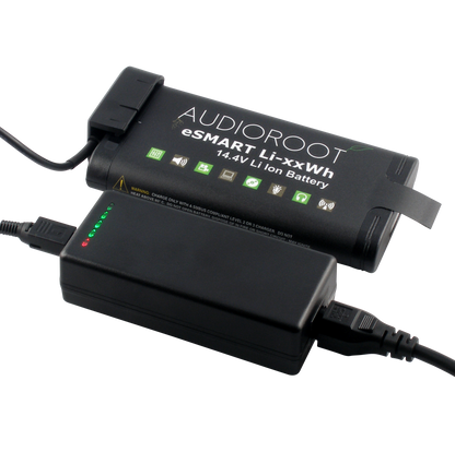Audioroot eLC-SMB charger connected to eSMART lithium-ion battery