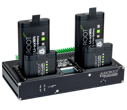 Audioroot eSMART QUAD charger with four smart batteries fitted