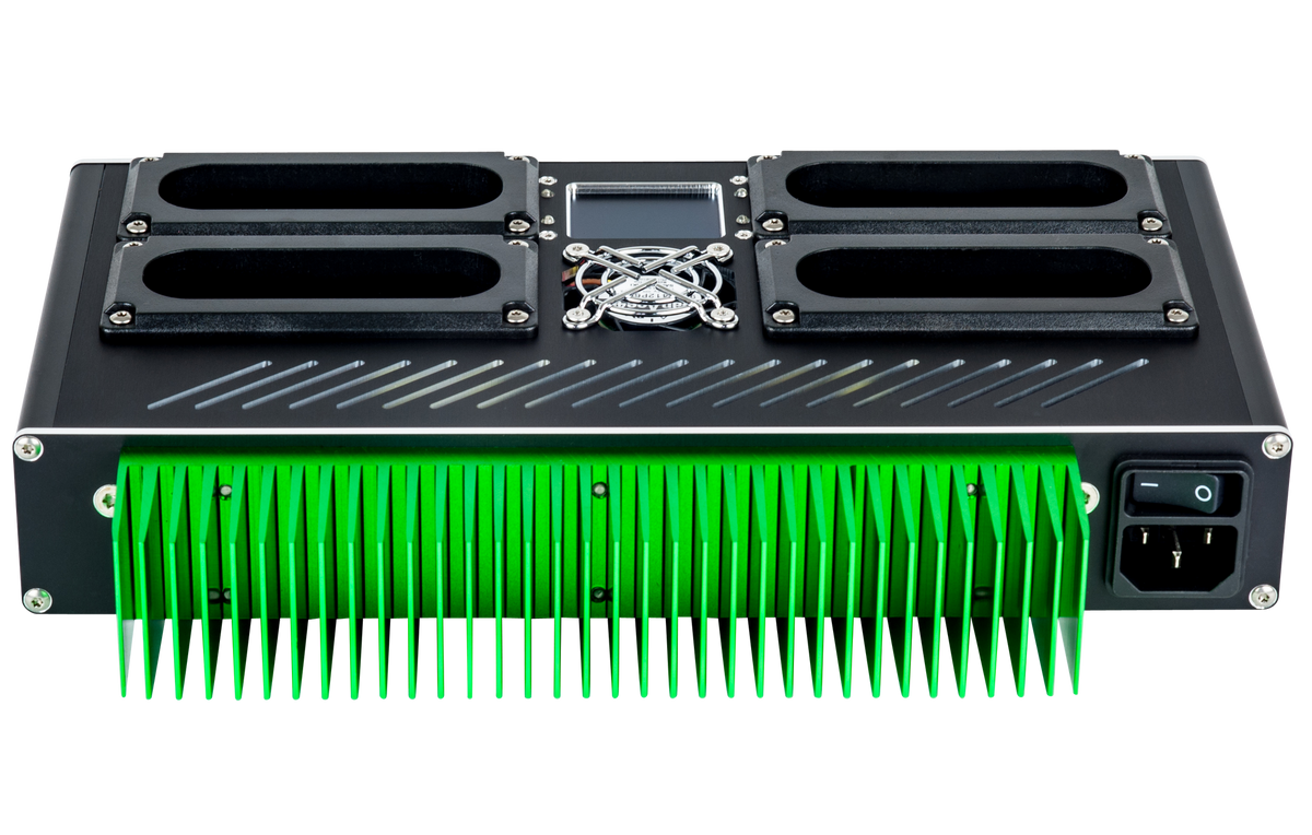 Rear view of Audioroot eSMART QUAD charger with IEC mains input