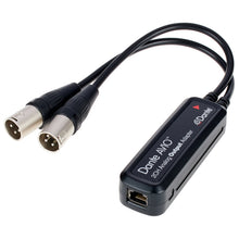 Dante Avio analogue output adapter with dual XLR and RJ45 Ethernet connector, black
