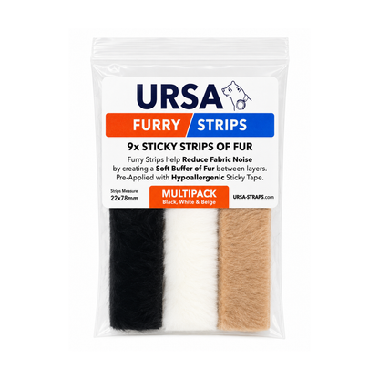 URSA Furry Strips multipack of 9 sticky fur strips in black, white, and beige