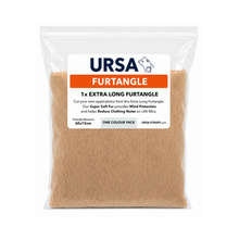 Beige fur tangle pack in a resealable pouch, long fur pieces with mesh backing