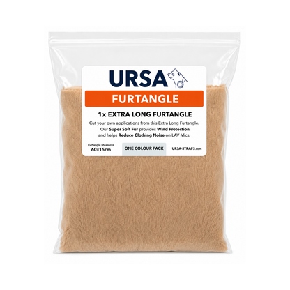 Beige fur tangle pack in a resealable pouch, long fur pieces with mesh backing