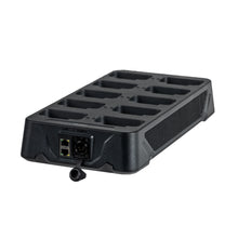 Black 10-way charging base rear panel with LAN and port connectors, vented side