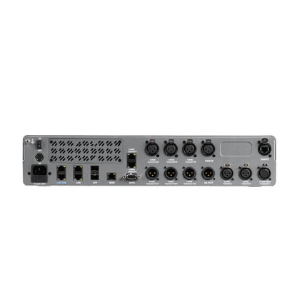 Central station audio interface with multiple ports, XLR-style inputs, and indicators