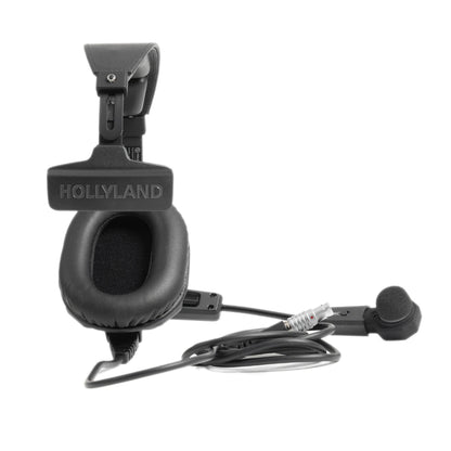 Hollyland over-ear headset with fold-up mic arm and coiled connection cable