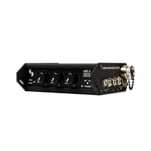 Black headphone amplifier front controls with gain meters labeled 1–3 and power