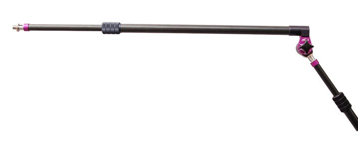 Articulated boom extension with long metal shaft and angled black joint, pink accents