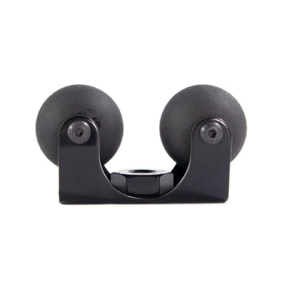 Black swing arm bracket with two rounded ends and central mounting screw