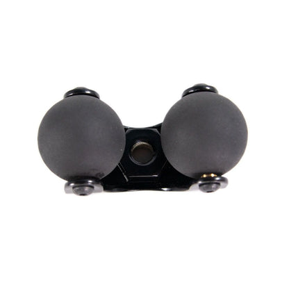 Swing arm clamp with two dark spherical ends and central metal bracket