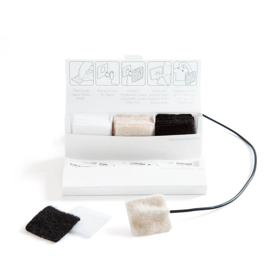 Lav mic cover kit with adhesive pads and attached cable