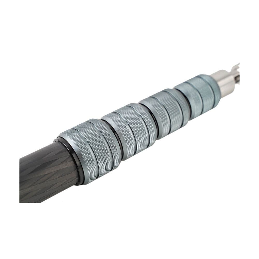 Deity carbon fiber boom pole tip, silver ribbed sections and dark end cap