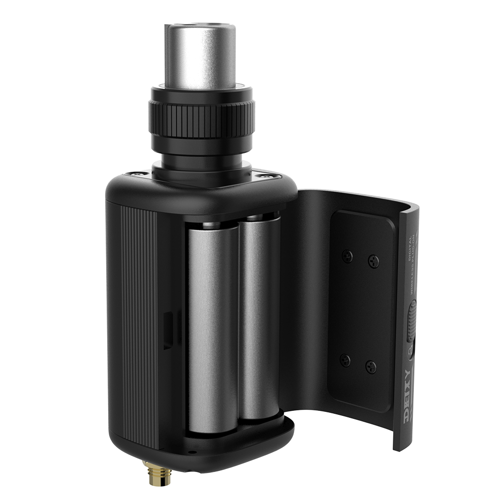 Black plug-on wireless transmitter with metal collar and folding side panel