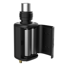 Black plug-on wireless transmitter with metal collar and folding side panel