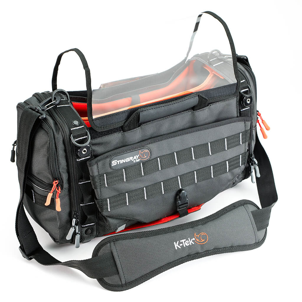 Black audio mixer recorder bag with padded dividers and shoulder strap