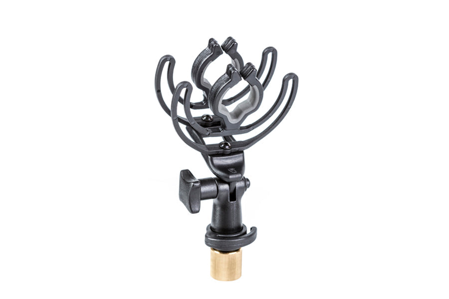 Microphone shock mount with metal cradle and shock isolation mount, dark gray finish