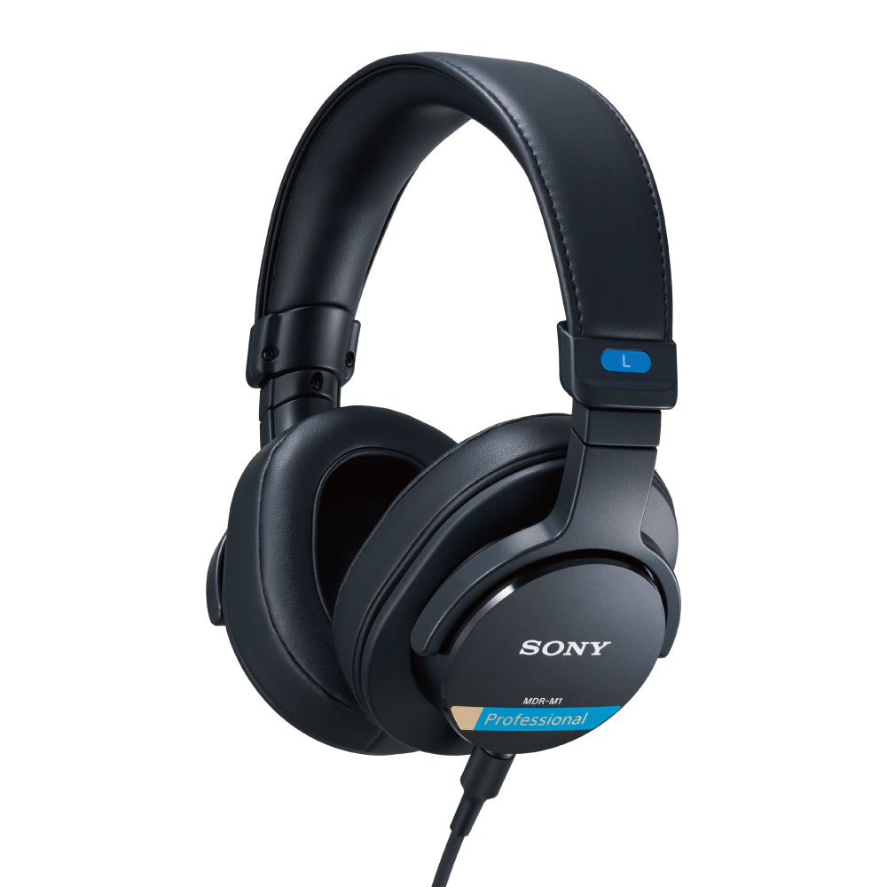 Black over-ear headphones with cushioned ear cups, adjustable headband, and attached cord