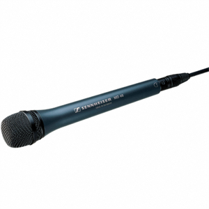 Sennheiser MD46 cardioid stick microphone with dark foam windscreen and black handle