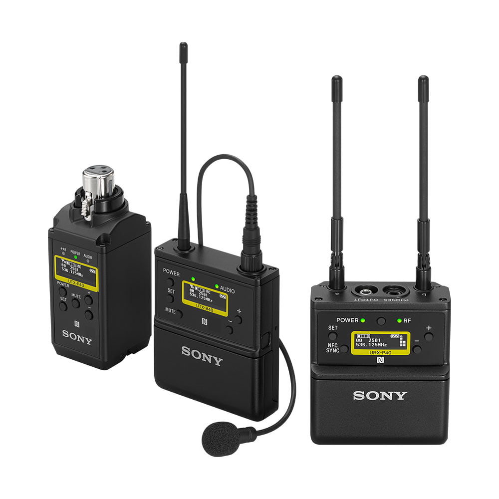 Sony wireless radio microphone kit with two receivers, antennas, and handheld mic