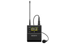 Sony dual radio microphone receiver with black lapel mic and display screen