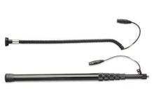 Black internal coiled cable kit end connector with two cable ends and inline connector