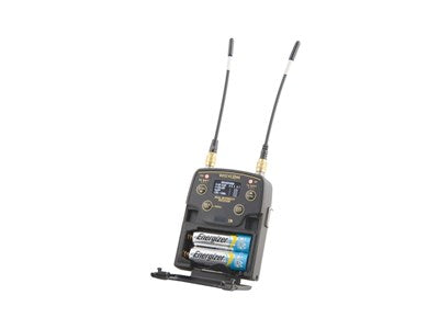Wisycom wideband UHF receiver with dual antennas and LCD screen