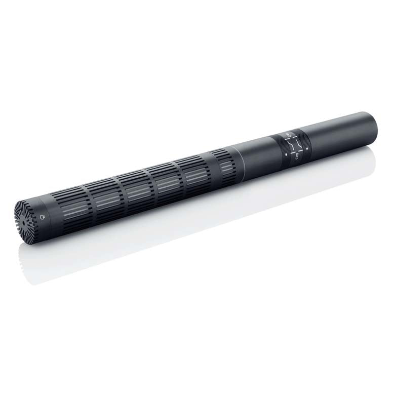 DPA 4017B gun microphone, black cylindrical body with front grille