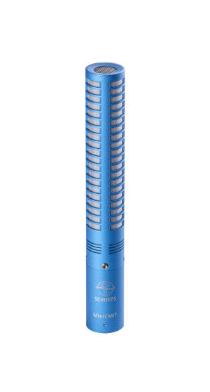 Schoeps Mini CMIT shotgun microphone, blue cylindrical body with front grille