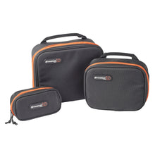 K-Tek Gizmo bag set of 3: three black zip pouches with orange trim and logo