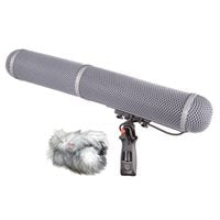 Windshield kit with gray foam windscreen and furry microphone muff with clip