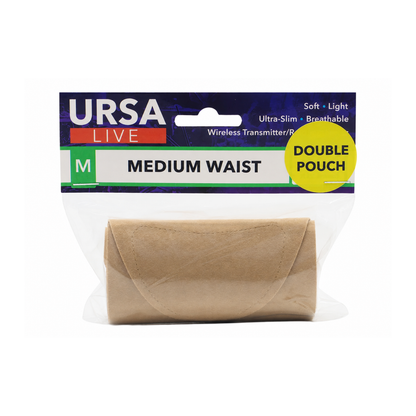 Beige double pouch waist strap for holding wireless transmitter devices