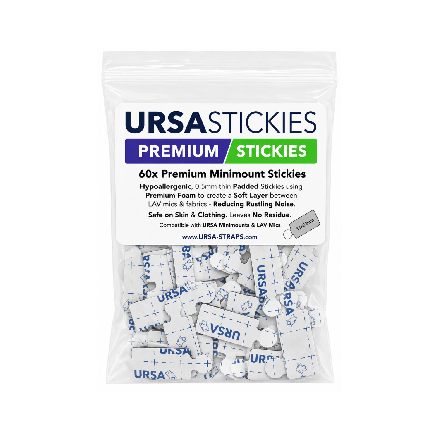 Mini mount stickies pack with 60 premium self-adhesive pads in clear pouch