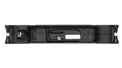Black audio mixer rear panel with ports and connector area